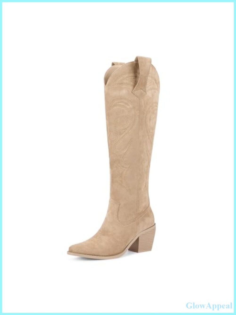 Women's Knee High Western Cowboy Boots Faux Suede Block Heel Zip